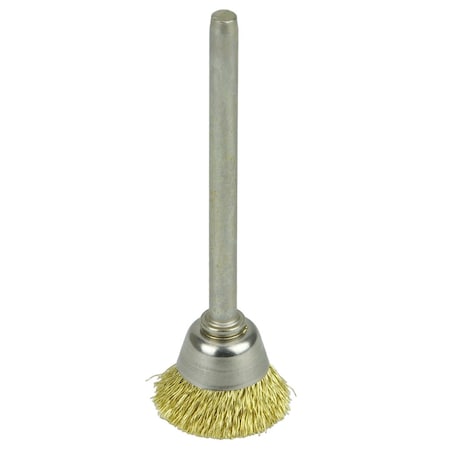 Weiler 5/8" Miniature Wire Cup Brush, .003" Brass Fill, 1/8" Stem 26072